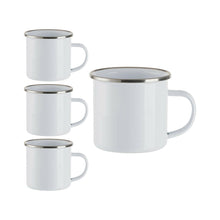 Load image into Gallery viewer, Craft Express 4 Pack 12oz Enamel Sublimation Mugs – White with Silver Rim
