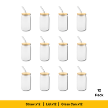 Load image into Gallery viewer, Craft Express 18oz Frosted Glass Cans with Bamboo Lids &amp; Straws – Sublimation-Ready
