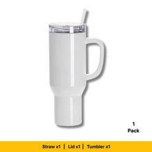Load image into Gallery viewer, Craft Express 40oz White Travel Tumbler with Lid, Straw &amp; Handle, Sublimation Ready