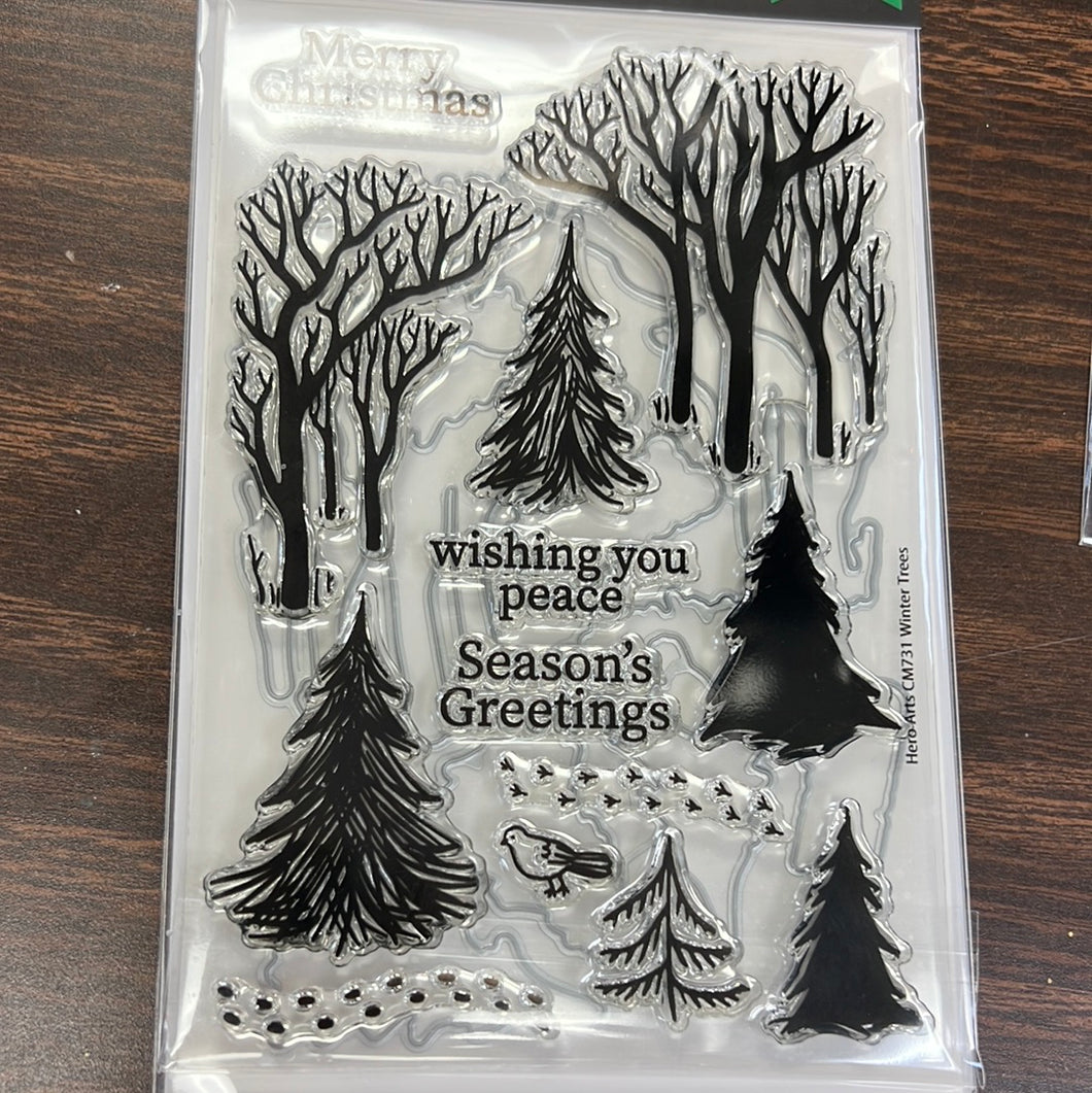 Winter tree stamp die set by hero arts