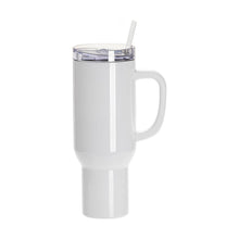 Load image into Gallery viewer, Craft Express 40oz White Travel Tumbler with Lid, Straw &amp; Handle, Sublimation Ready
