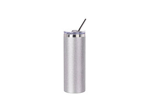 Craft Express 1 Pack 20oz Silver Glitter Sublimation Tumbler with Lid & Straw