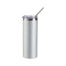 Load image into Gallery viewer, Craft Express 4 Pack 20oz Silver Glitter Stainless Steel Skinny Sublimation Tumblers
