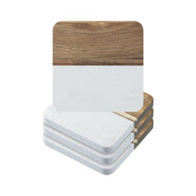 Load image into Gallery viewer, Craft Express 4 Pack Engravable Square Marble and Wood Coasters – 4&quot;x4&quot; Laser-Ready