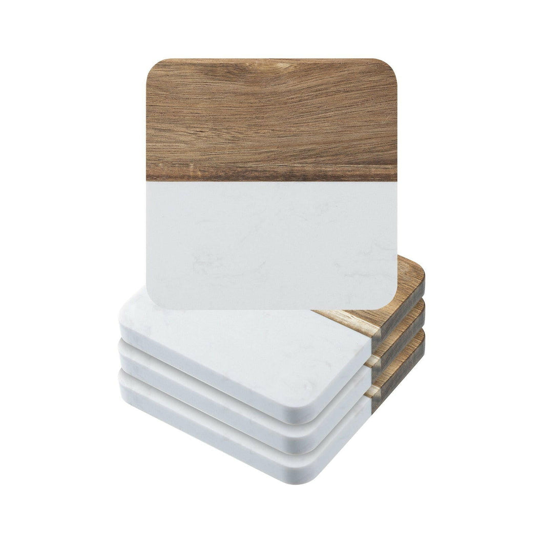 Craft Express 4 Pack Engravable Square Marble and Wood Coasters – 4