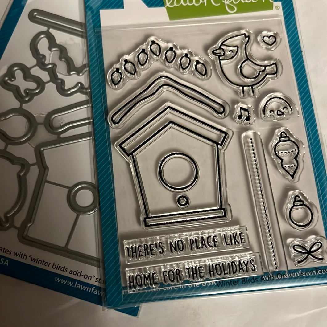 Winter birds add on stamp & die set by Lawn Fawn