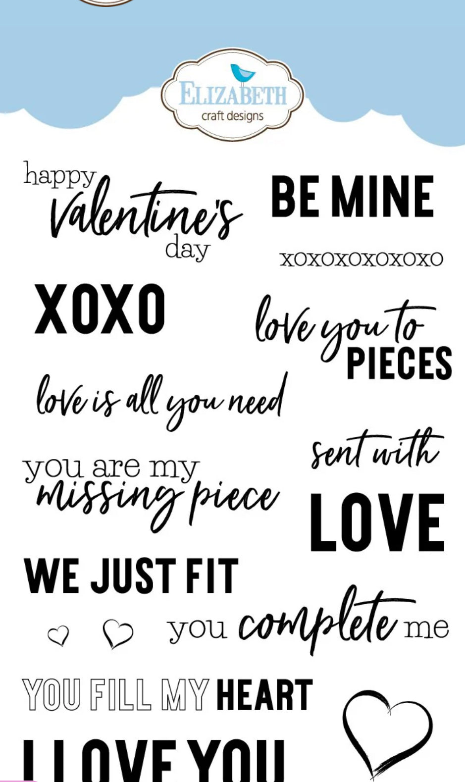 Love sentiments stamp set by Elizabeth crafts designs