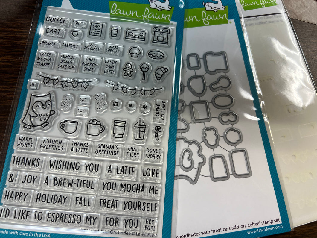 Treat cart coffee stencil  die and  stamp by lawn fawn