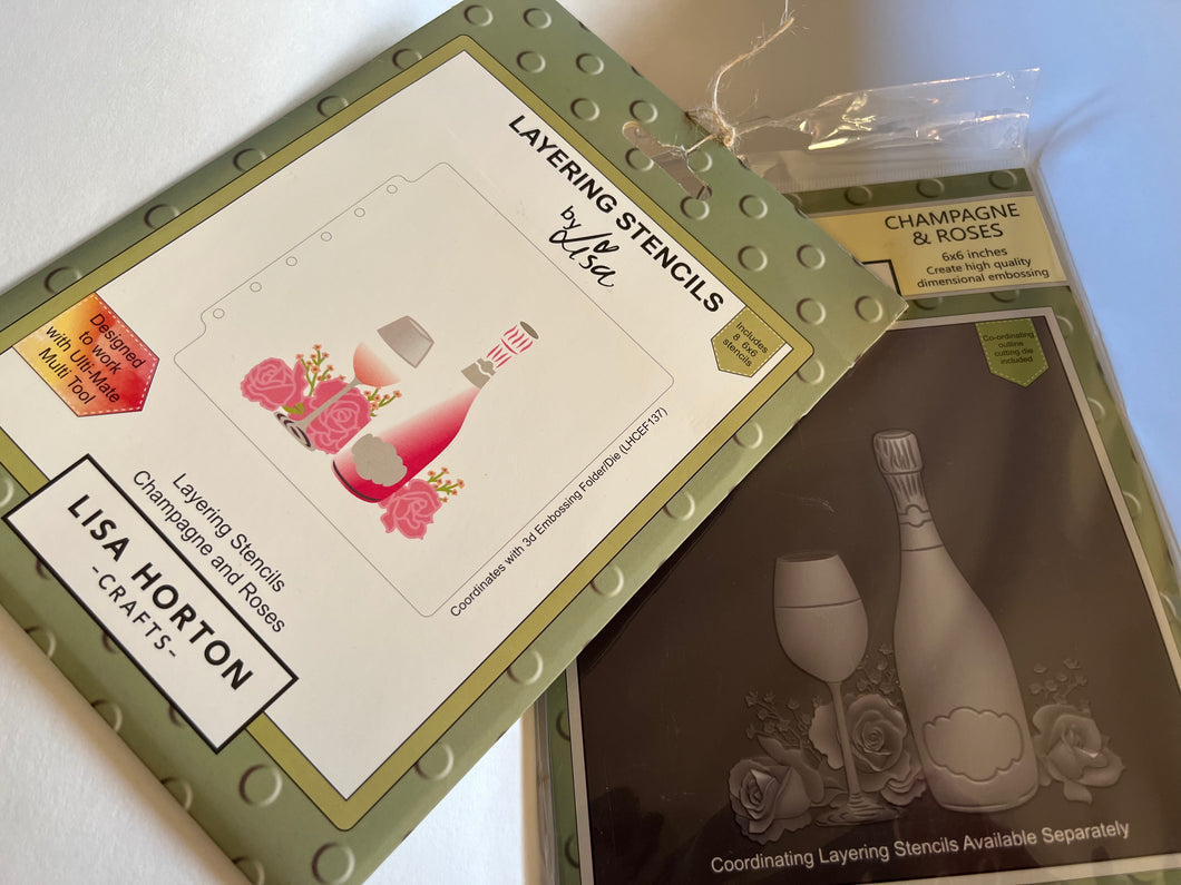 Champagne & roses die embossing folder stencil set by  Lisa Horton