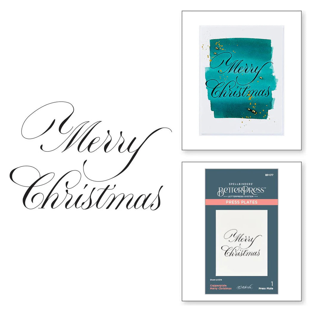 Copperplate Merry Christmas press plate by Spellbinders
