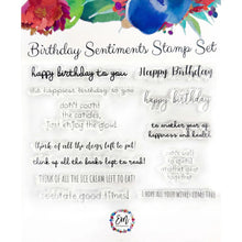 Load image into Gallery viewer, Birthday sentiments stamp set by Emily Moore Designs