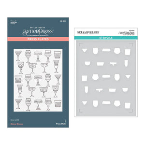 Layered classy glasses betterpress plate & stencil set by Spellbinders