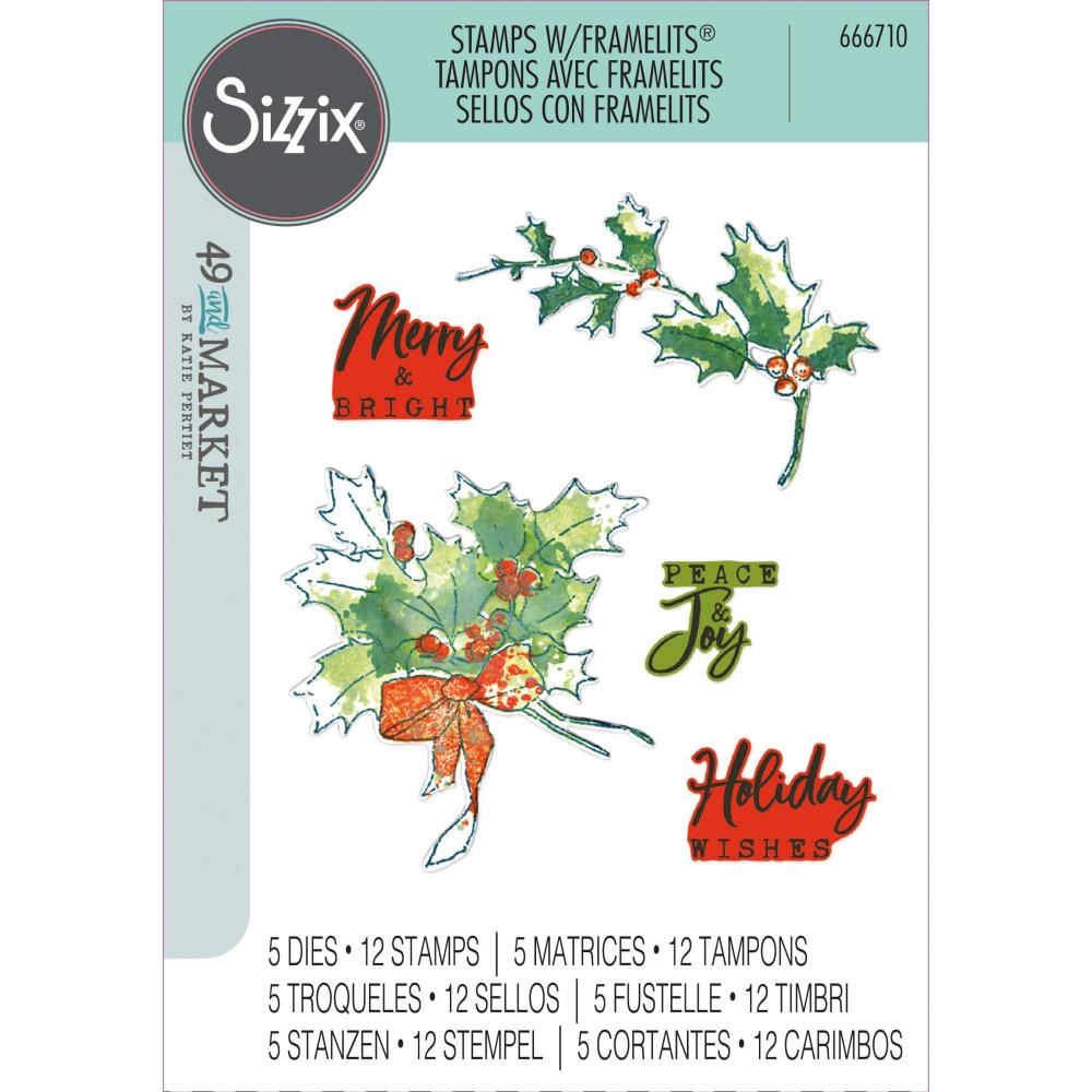 pencil line holly stamp & die set by Sizzix & 49 and market