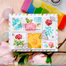 Load image into Gallery viewer, postage collage rose stencil by waffle flower