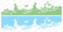 Load image into Gallery viewer, bunnies in grass slimline stamp by IO