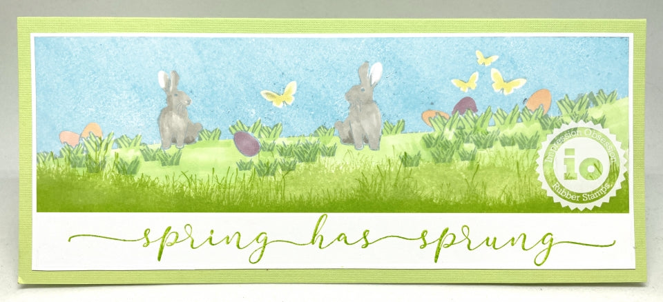 bunnies in grass slimline stamp by IO