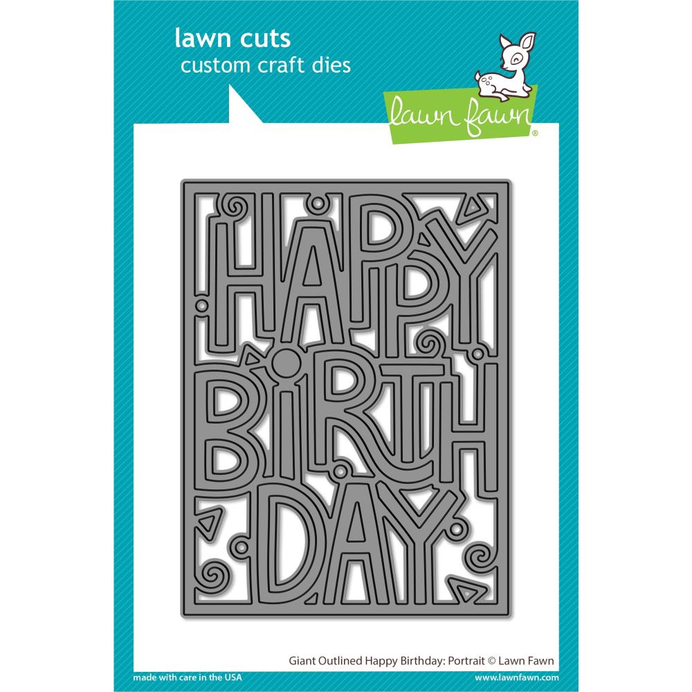 Giant outlined happy birthday portrait die set by Lawn Fawn